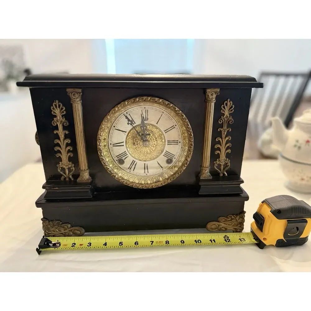 Searcy's Clockhouse Victorian Antique Wall Clock Black Gold Roman Numerals Wood